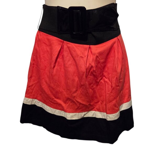 Maurices Size Large Knee Length Belted Skirt Red Black White Striped - Picture 1 of 8